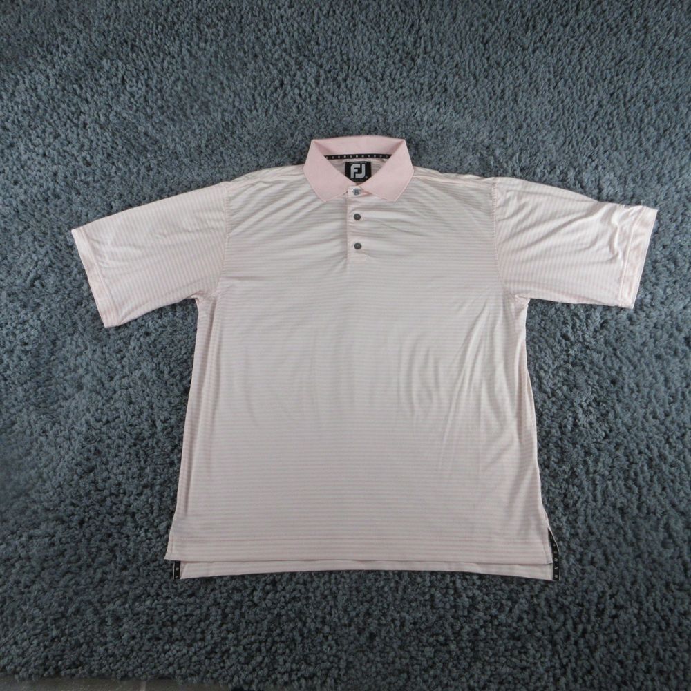 FootJoy Shirt ' Mens Medium White Pink Striped Prodry Lisle Golf Polo